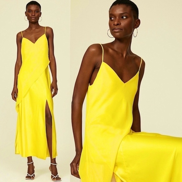 SAUNDERS 90s Satin Asymmetrical Chiffon Overlay V-Neck Sleeveless Slip Dress 12 - Picture 1 of 8